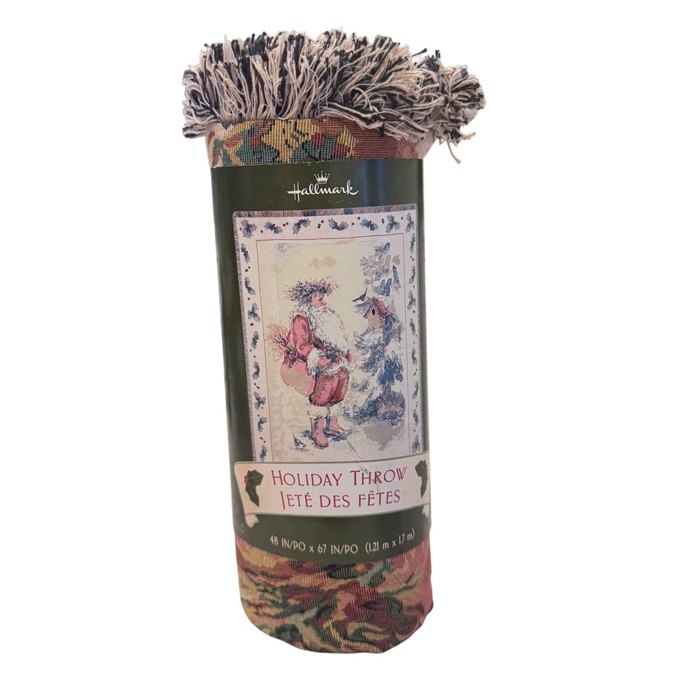 Vintage Hallmark Christmas Tapestry Throw Blanket Santa 48 x 67 New Old‎ Stock
